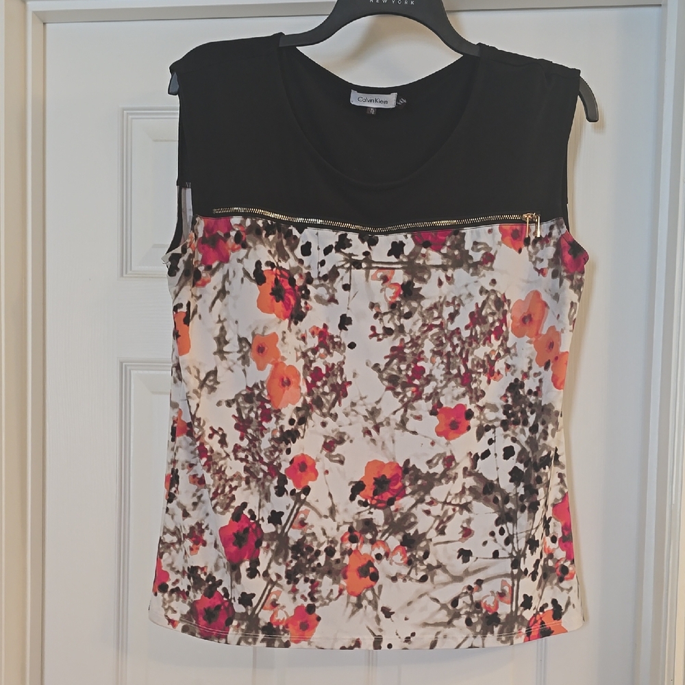 Calvin Klein Sleeveless Black and Red Graphic Blouse